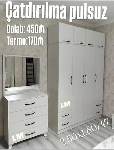termo ucuz: Ağ rəngli yataq otağı mebel dəsti - Dolab: 3 qapılı hissə, yuxarıda — 1