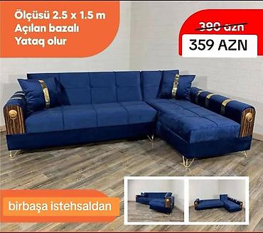 Divanlar: Künc divan – açılan bazalı, yataq funksiyalı. - Ölçü: 2.5 x 1.5 m - — 1