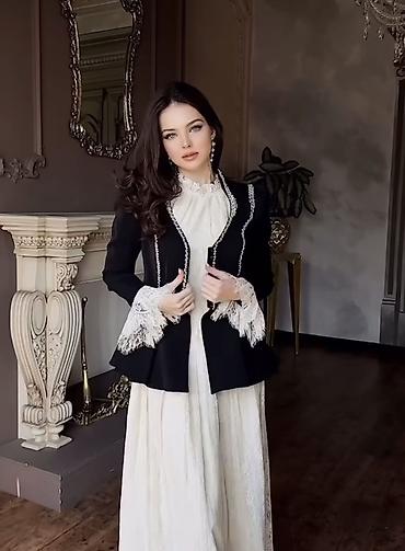 двойка платье: Костюм с юбкой, Модель юбки: Пышная, Макси, Пиджак, Турция, M — 3