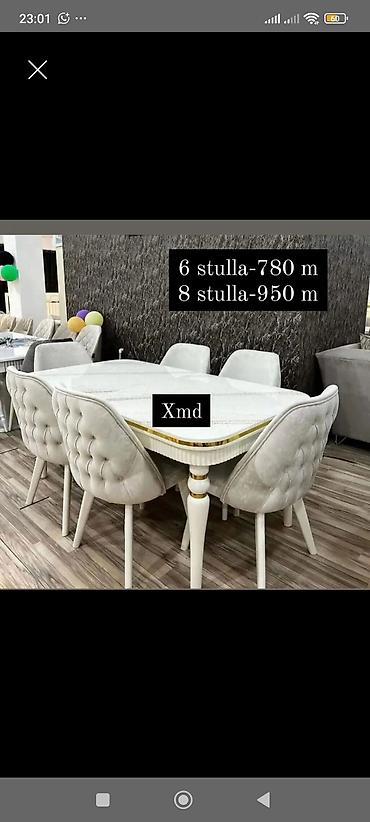 Yemək otağı dəsti – Xmd model - Zərif klassik tərzdə masa və yumşaq