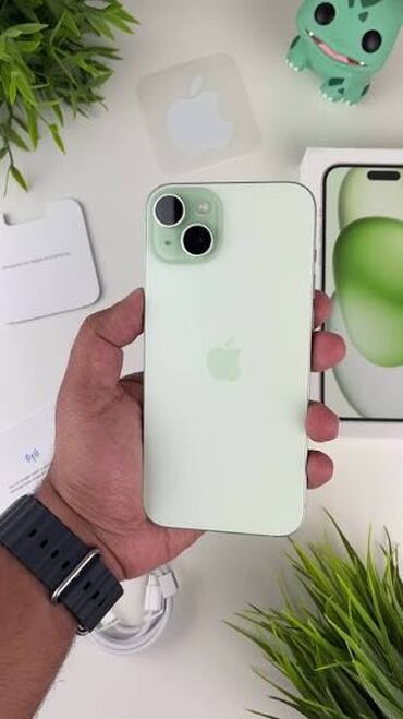 телефон простые: IPhone 15, Колдонулган, 128 ГБ, Alpine Green, Коргоочу айнек, 85 %