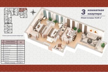 Продажа квартир: 3 комнаты, 93 м², Элитка, 3 этаж, ПСО (под самоотделку)