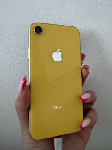 телефон андроид: IPhone Xr, Колдонулган, 64 ГБ, Сары, Куту, 77 %