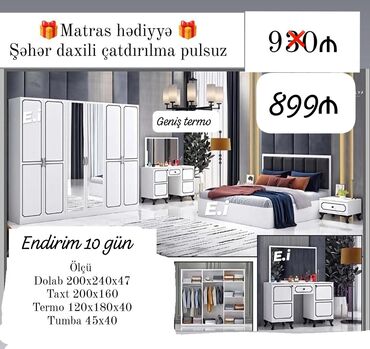 Masa və oturacaq dəstləri: *Yataq dəsti 6 qapılı dolabla 899Azn 💥* ✔️Rəng seçimi var ✔️Şəhər