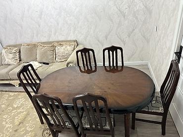 skamya sekilleri: Yemək otağı dəsti – oval masa və 6 ədəd stul - Material: massiv ağac — 5