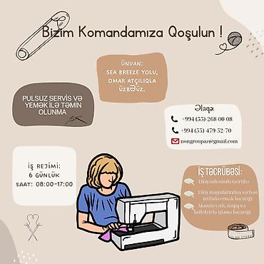 Другие специальности: Hal-hazırda hələ də davam edən boş tikişçi/dərzi vakansiyalarımız — 1
