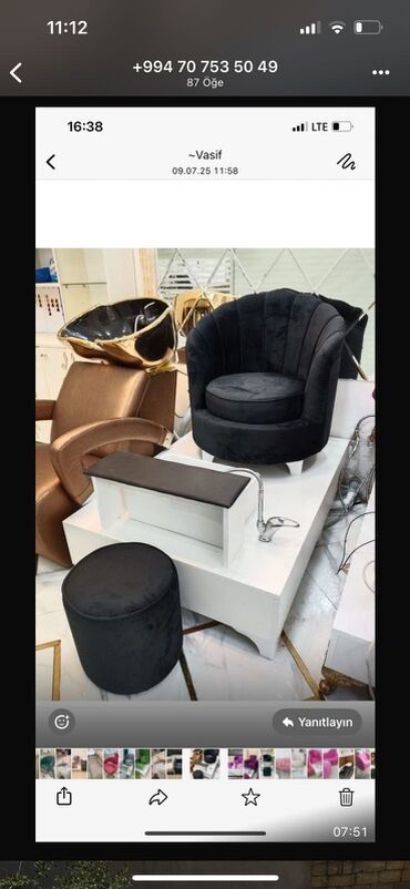 Salon, tibbi mebel dəsti: Pedikür üçün salon dəsti - Komplekt: yumşaq məxmər örtüklü kreslo — 7