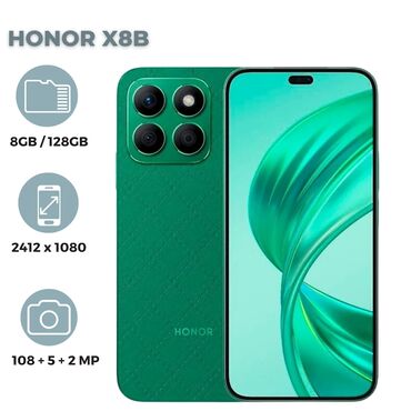 Adapterlər: Honor X8b, 128 GB, rəng - Yaşıl, Barmaq izi, Face ID