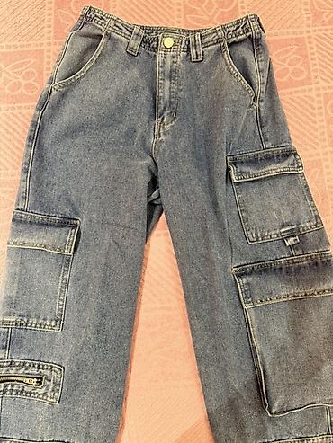 Брюки: Geniş kəsimli denim kargo şalvar - Material: klassik mavi denim (cəmi — 2