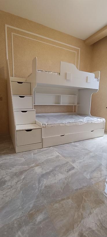 İkimərtəbəli uşaq çarpayıları: Oğlan və qız üçün, Yeni, Çarpayı, Matras ilə, Siyirməli, Laminat — 1
