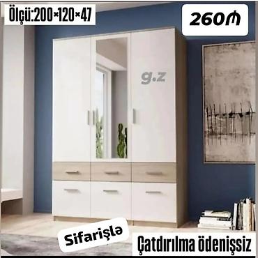 taxta dolab: 4 qapılı paltar dolabı – ölçü: 200×120×47 sm. - Ağ və ağac tonlarının — 1