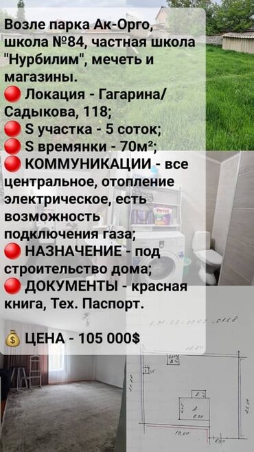 продается орошаемая земля в жайылско районе алтыр будёновка 5 40 гектар цена договорная с довой проблем нету оформление сразу: Времянка, 70 кв. м, 3 бөлмө, Менчик ээси, Косметикалык оңдоо