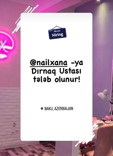 qelyanci vakansiya: Dırnaq ustası tələb olunur, Fiks edilmiş ödəniş, 6 ildən artıq təcrübə