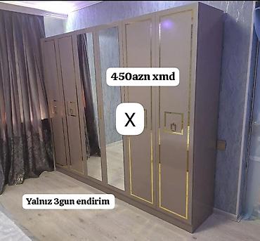Geniş həcmli 6 qapılı qarderob - Rəng: bej-qəhvəyi tonlarda, qızılı