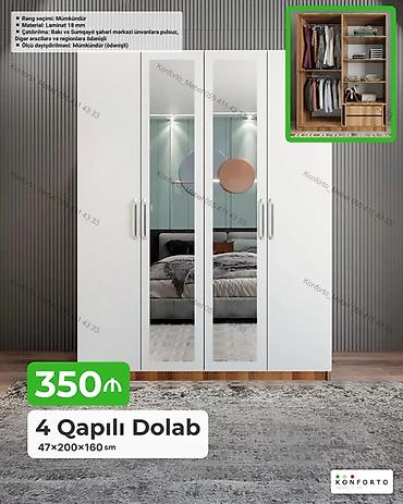 Dolablar: 4 qapılı paltar dolabı – 47×200×160 sm - Material: 18 mm laminat - — 1