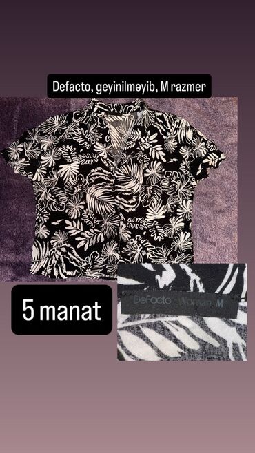 Головные уборы: DeFacto Woman köynək - Ölçü: M - Rəng/naxış: qara fon üzərində ağ