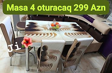 metbex stul: Mətbəx/stol dəsti – 4 oturacaqla • Dizayn: Şüşəüstü masa və — 1