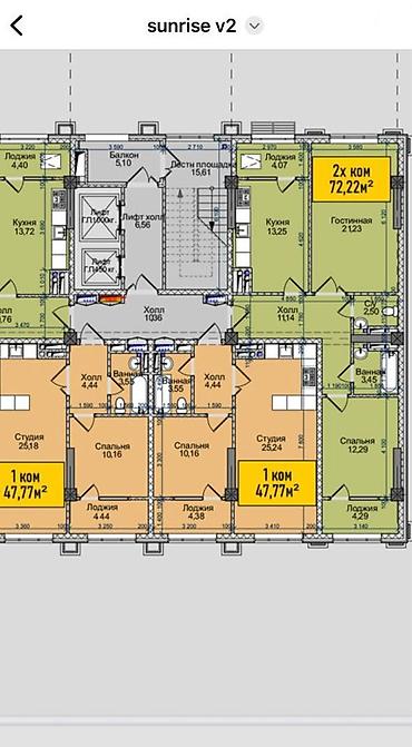 110: 2 комнаты, 72 м², Карпинка Элитка, 13 этаж, ПСО (под самоотделку) — 2