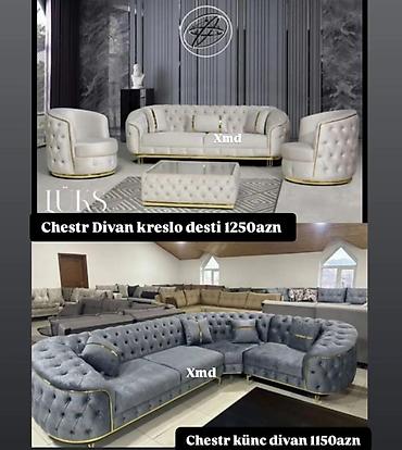 acilan kreslo: Lüks “Chester” üslubunda yumşaq mebel - Variant 1: Divan + 2 — 1