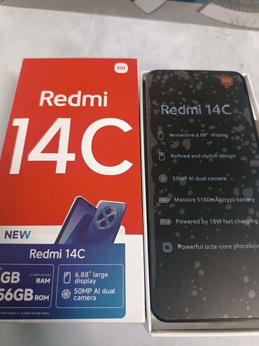 телефон redmi 8: Redmi, Redmi 14C, Новый, 256 ГБ, цвет - Черный, 2 SIM