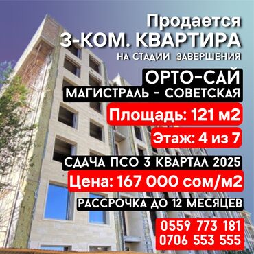 элит хаус квартиры: 3 комнаты, 121 м², Элитка, 4 этаж, ПСО (под самоотделку)