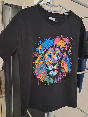 qara botinkalar: Uşaq T‑shirt dəsti – 4 ədəd - Qara T‑shirt: ön hissədə çoxrəngli şir — 1