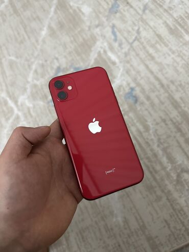 Apple iPhone: IPhone 11, Б/у, 128 ГБ, Красный, Защитное стекло, Чехол, 77 %