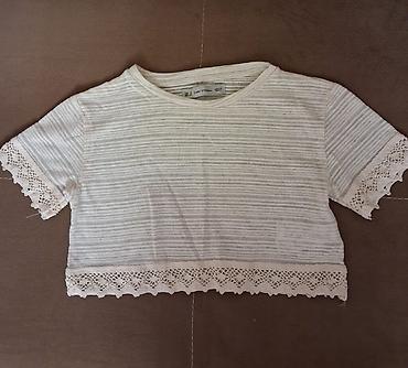 ağ futbolka: ZARA WOMAN qısa top - Rəng: krem-ağ, incə üfüqi zolaqlı - Model: qısa — 3