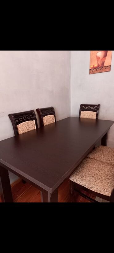 işlenmiş masa desti: Qonaq otağı üçün, İşlənmiş, Açılmayan, Dördbucaq masa, 6 stul