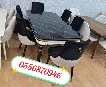 Masa və oturacaq dəstləri: Qonaq otağı üçün, Yeni, Açılmayan, Dördbucaq masa, 6 stul — 28