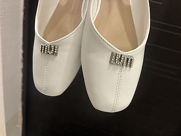 baletka: Ağ rəngli qadın balerinləri/slingback ayaqqabılar - Burun: yumru - Üst — 4