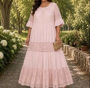 stich sat: Dugačka ženska haljina sa čipkom, boho/romantičan stil. - Rukavi: 3/4 — 3