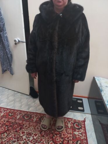 дизайнерское пальто: Шуба, Норка, Длинная модель, Китай, С капюшоном, 9XL (EU 58)
