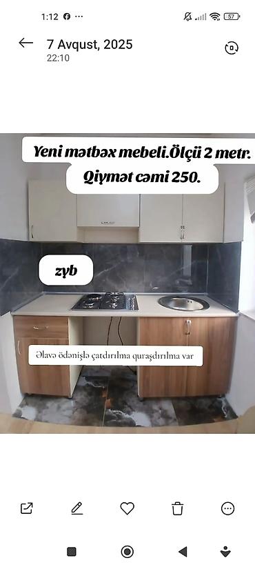 Mətbəx mebeli: Yeni mətbəx mebelləri. Müştəri evindən nümunə.Hazır əldə var . Ölçü — 3