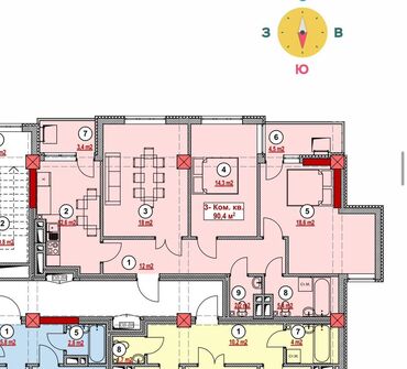 Иссык-Куль 2025: 3 комнаты, 86 м², Элитка, 7 этаж, ПСО (под самоотделку)