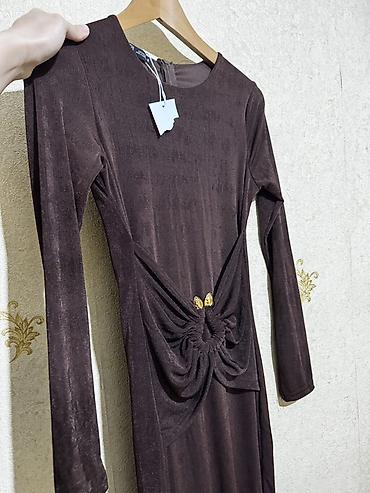 Qəhvəyi rəngli, uzun axşam/libas paltarı - Material: yumşaq, parlaq