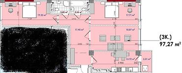 27: 3 комнаты, 97 м², Элитка, 13 этаж, ПСО (под самоотделку) — 2