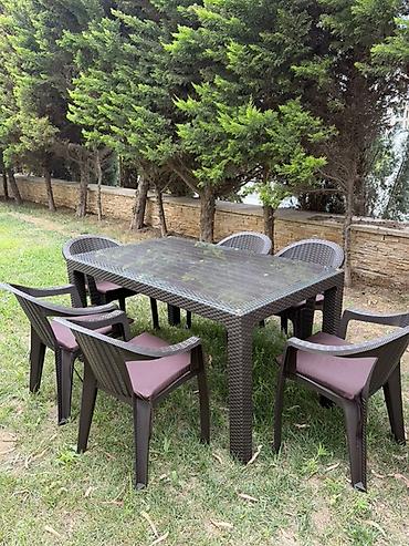 Bağ üçün stol-stul dəsti - Komplekt: 1 ədəd düzbucaqlı stol + 6 ədəd