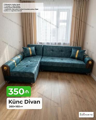 Диваны: Künc divan – 260×160 sm - Mexanizm: açılan, bazalı (yataq funksiyası — 1