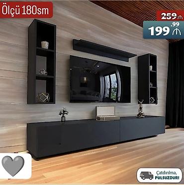 tv stent: TV stendi və divar rəfi dəsti - Ölçü: 180 sm (ümumi en) - Rəng: mat — 1