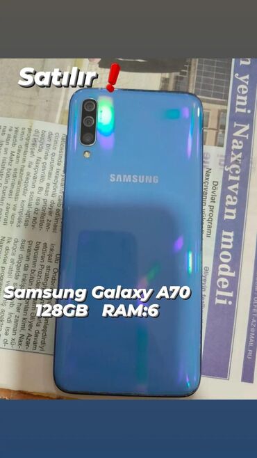 telefonlar samsunq: Samsung Galaxy A70, 128 GB, rəng - Mavi, İki sim kartlı, Face ID, Barmaq izi