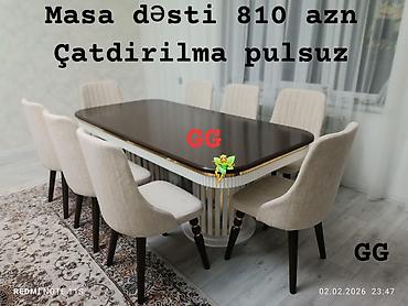 quxna stol: Mətbəx üçün, Yeni, Dördbucaq masa, 8 stul — 1