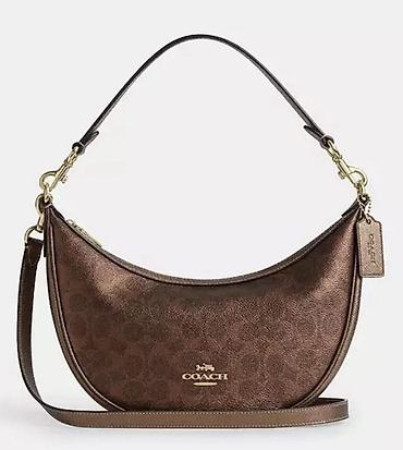 bag: Сумка Coach Luna Shoulder Bag, коричневая, фирменный монограмный принт — 8