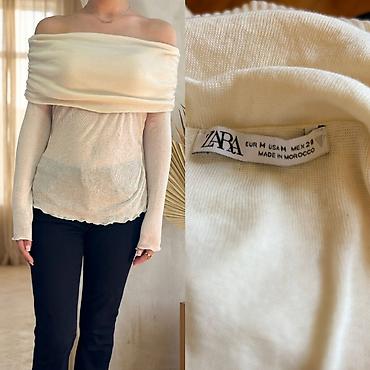 zara etirleri: ZARA off-shoulder bluz - Rəng: krem/ivory - Model: çiyinləri açıq — 1
