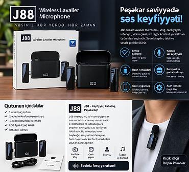 iphone naushniki: J88 Naqilsiz Yaxa Mikrofonu (Wireless Lavalier Microphone) ​🎙 Səsiniz — 1