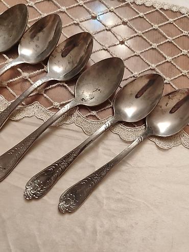 Süfrə ləvazimatları: Antik metal qaşıqlar dəsti, çatdırılma var - Sayı: 6 ədəd - — 6