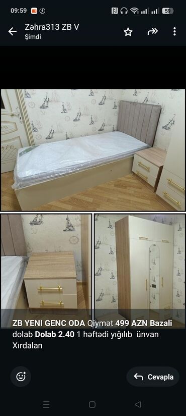 soyunma otağı: *ZB* *YENI GENC ODA* Qiymət *499 AZN* *Bazali* dolab *Dolab 2.40* 1