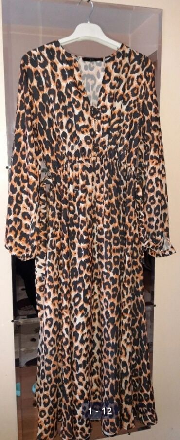 платье леопард: Вечернее платье, Классическое, Длинная модель, Шелк, С рукавами, M (EU 38)