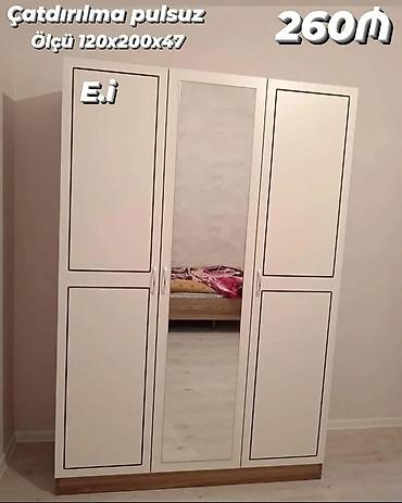 sam qabi: Ağ rəngli 3 qapılı geyim dolabı. Orta qapı tam boy güzgülüdür, yan — 1
