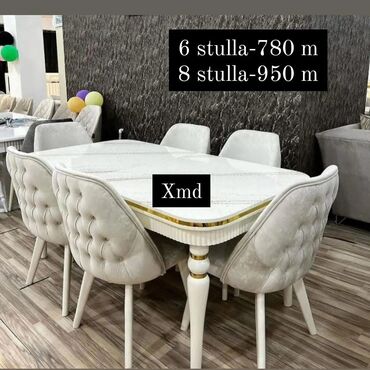 Masa və oturacaq dəstləri: Qonaq otağı üçün, Yeni, Açılmayan, Dördbucaq masa, 6 stul — 12